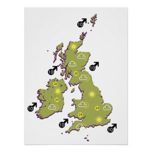Retro British Isles weather map Poster