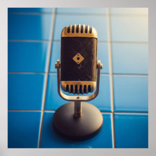 Retro Broadcast Microphone Vintage Poster