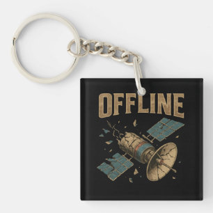 Retro Broken Satellite "OFFLINE" Space Art Key Ring