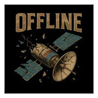 Retro Broken Satellite "OFFLINE" Space Art