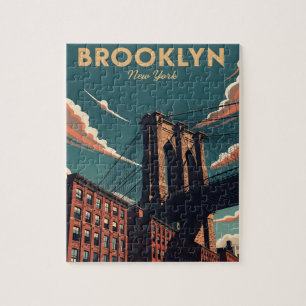 Retro Brooklyn bridge new York city skyline Jigsaw Puzzle