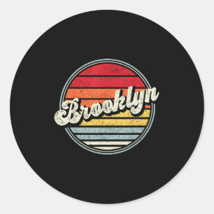 Retro Brooklyn Home State Cool 70s Style Sunset Me Classic Round Sticker