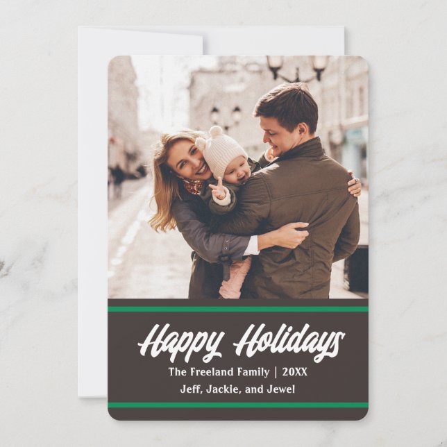 Retro Brown 2 Photo Holiday Card | Vertical (Front)