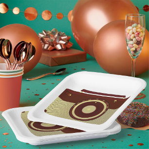 Retro Brown And Gold Antique Radio Paper Plate