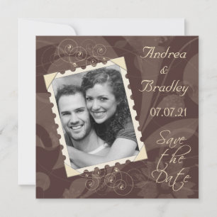 Retro Brown and Ivory Photo Wedding Save the Date