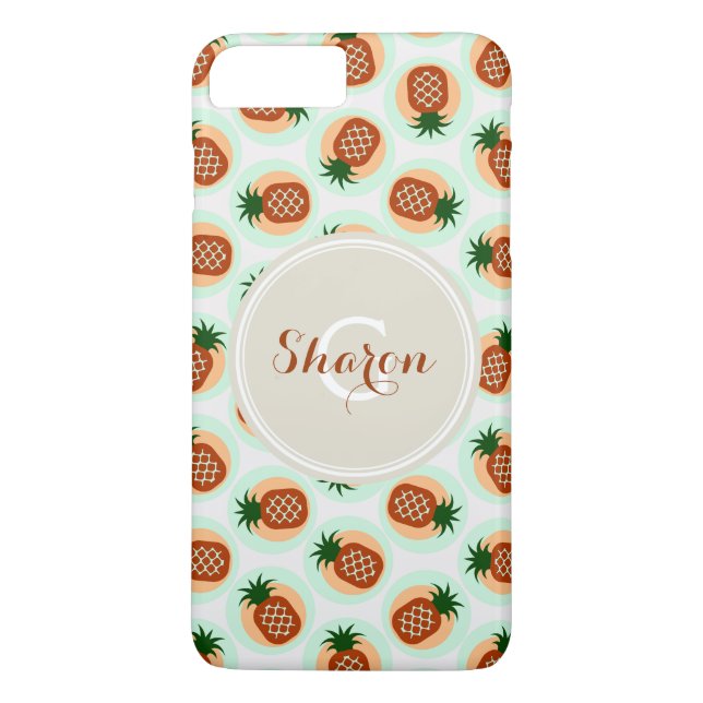 Retro brown and mint pineapple patterns monogram Case-Mate iPhone case (Back)