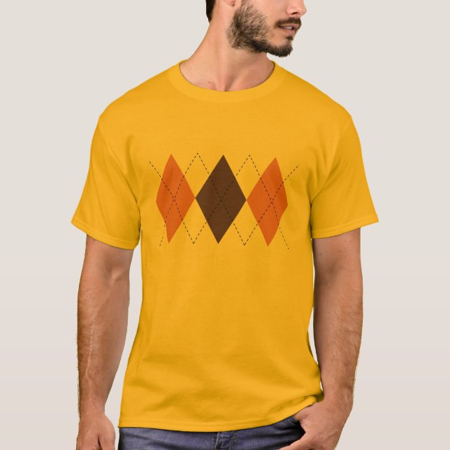 Retro Brown and Orange Argyle T-Shirt (Front)