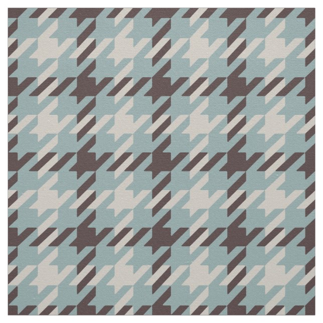 Retro brown and teal houndstooth plaid pattern fabric (Swatch)