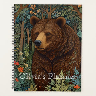 Retro brown bear artwork boho woodland forest planner