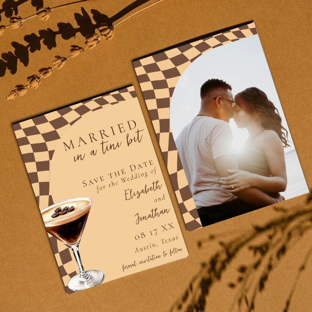 Retro Brown Beige Espresso Martini Photo Wedding Save The Date (Creator Uploaded)