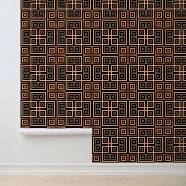  Retro Brown & Black Geometric Modern Classy Deco Wallpaper (Application)