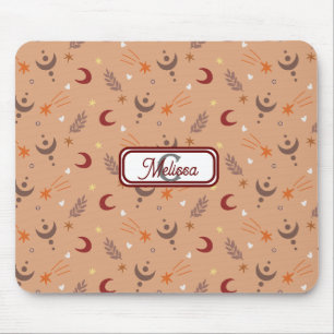Retro Brown Boho Whimsical Monogram Personalised  Mouse Pad