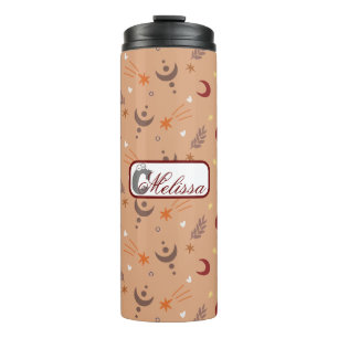 Retro Brown Boho Whimsical Pattern Personalised  Thermal Tumbler