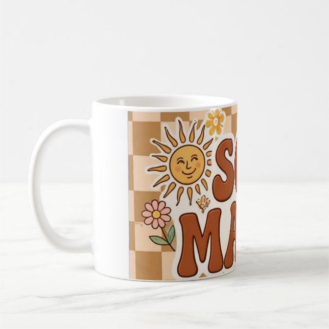 Retro Brown Chequered Soft Mama Background PNG - B Coffee Mug (Left)