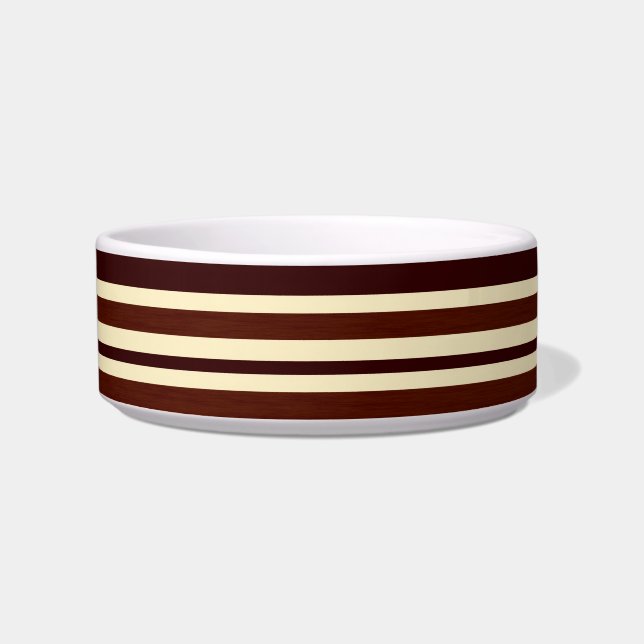 Retro Brown Cream Stripes Pattern Pet Bowl (Front)