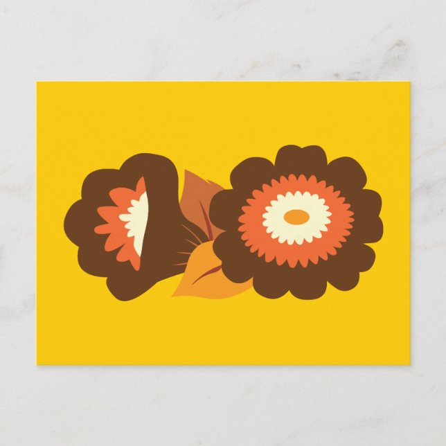 Retro Brown Flowers Postcard (Front)
