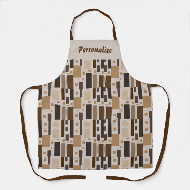 Retro Brown Geometric Pattern Personalised Cooking Apron (Front)