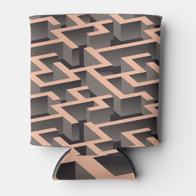 Retro brown graphic labyrinth pattern can cooler (Front)