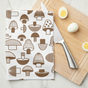 Retro Brown Mushroom Pattern Tea Towel