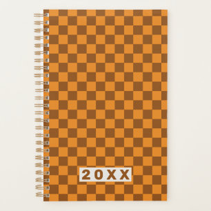 Retro Brown Orange Checkerboard 2026 Name Planner