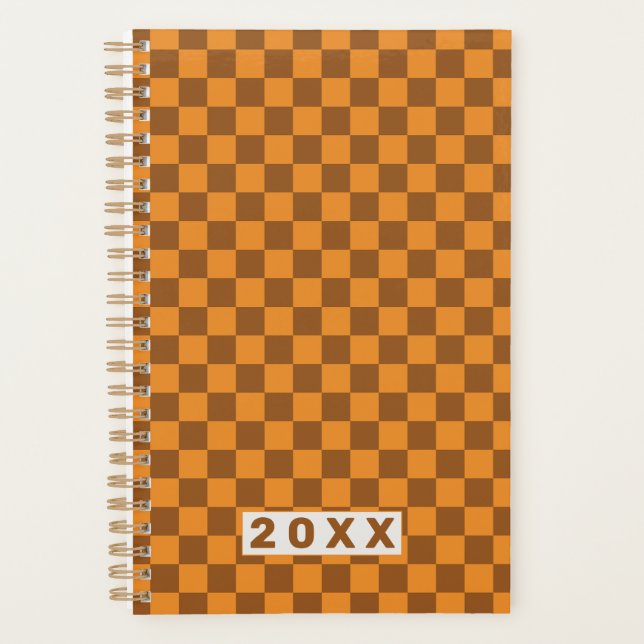 Retro Brown Orange Chequerboard  Planner (Front)