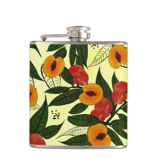 Retro Brown Orange Red green Cherry Fruit & flower Hip Flask