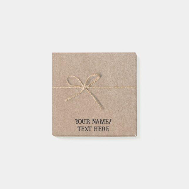 Retro brown paper with string - editable text  pos post-it notes (Front)