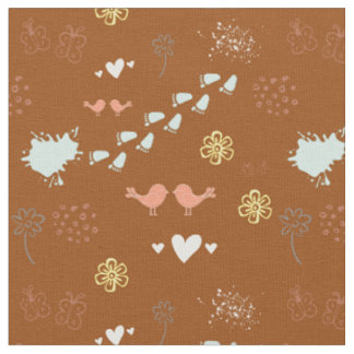 Retro brown pattern of birds, dots, foots fabric
