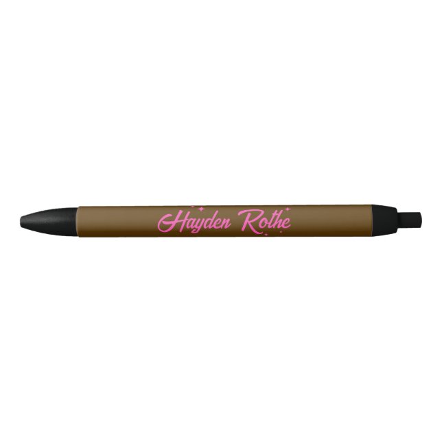  Retro Brown Pink Typography Stars Black Ink Pen (Front)