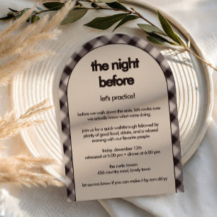 Retro Brown Plaid Casual Rehearsal Dinner Arch Invitation