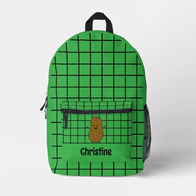 Retro, Brown Potato, Green Custom Printed Backpack (Front)