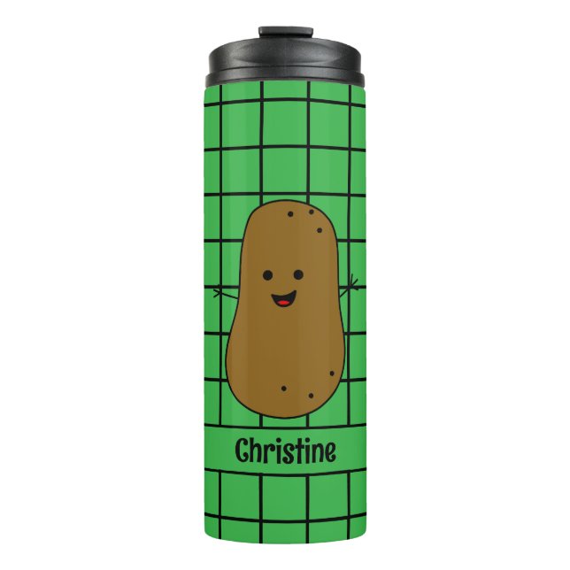 Retro, Brown Potato, Green Custom Thermal Tumbler (Front)