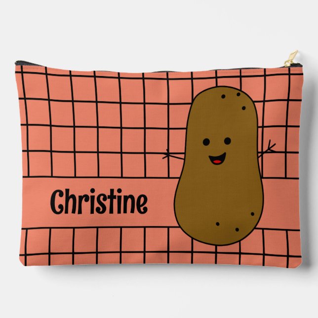 Retro, Brown Potato, Salmon Pink Custom Accessory Pouch (Back)
