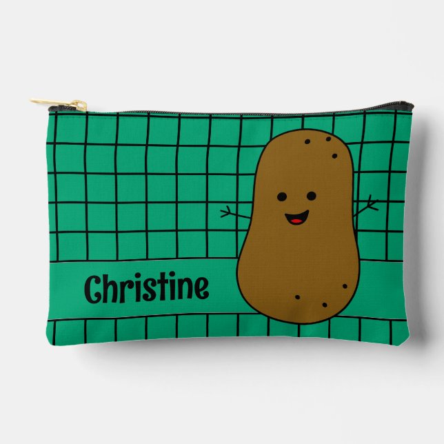 Retro, Brown Potato, Teal Custom Accessory Pouch (Front)