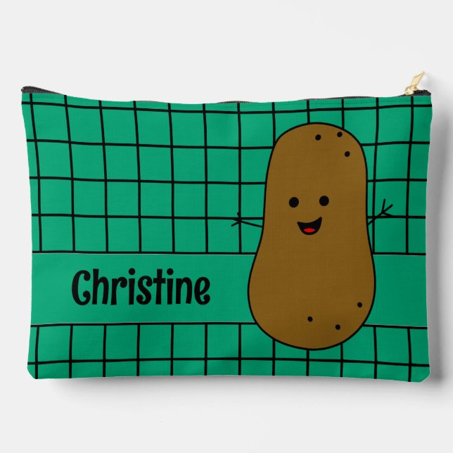 Retro, Brown Potato, Teal Custom Accessory Pouch (Back)