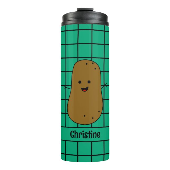 Retro, Brown Potato, Teal Custom Thermal Tumbler (Front)