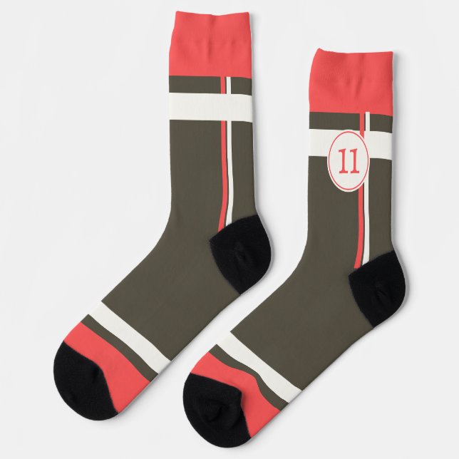 Retro Brown Red Racing Socks (Left)