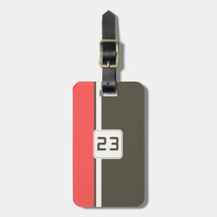 Retro Brown Red Racing Vertical Stripes Luggage Tag