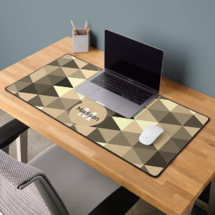 Retro brown sepia triangles pattern Monogram Desk Mat