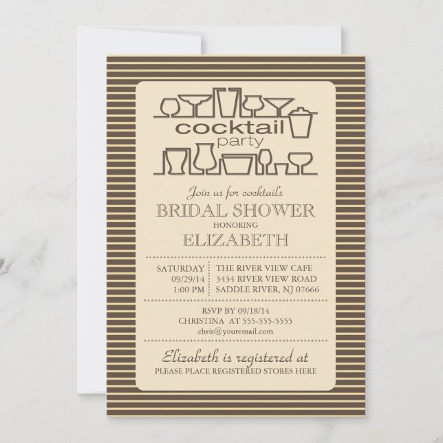 Retro Brown Tan Cocktail Party Bridal shower Invitation (Front)