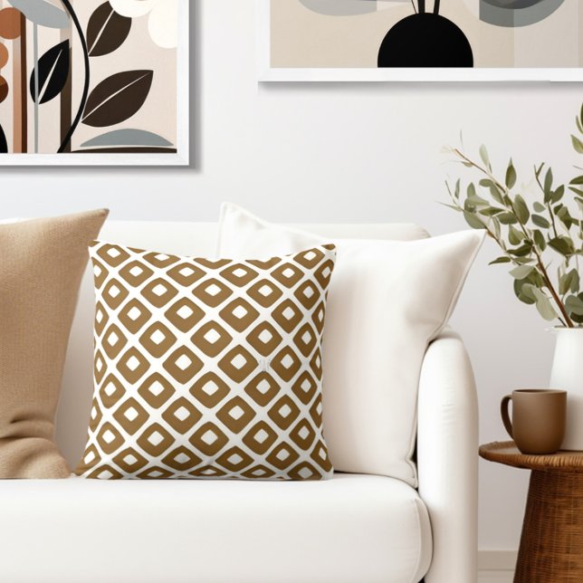 Retro Brown White Cushion (Complete your elegant retro look with an exclusive Wild on Flowers Decorative Throw PIllow.)