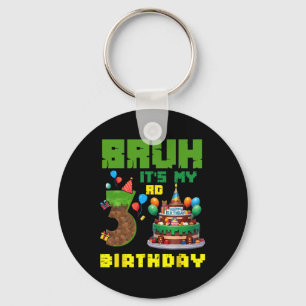 Retro Bruh It's My 3rd Bday Pixel Cake Gamer 3 Yea Key Ring