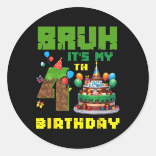 Retro Bruh It's My 4th Bday Pixel Cake Gamer 4 Yea Classic Round Sticker