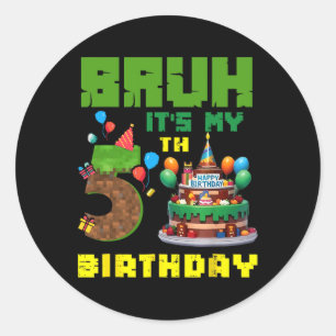 Retro Bruh It's My 5th Bday Pixel Cake Gamer 5 Yea Classic Round Sticker