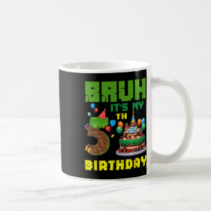 Retro Bruh It's My 5th Bday Pixel Cake Gamer 5 Yea Coffee Mug