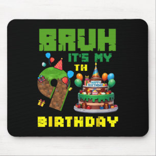 Retro Bruh It's My 9th Bday Pixel Cake Gamer 9 Yea Mouse Pad