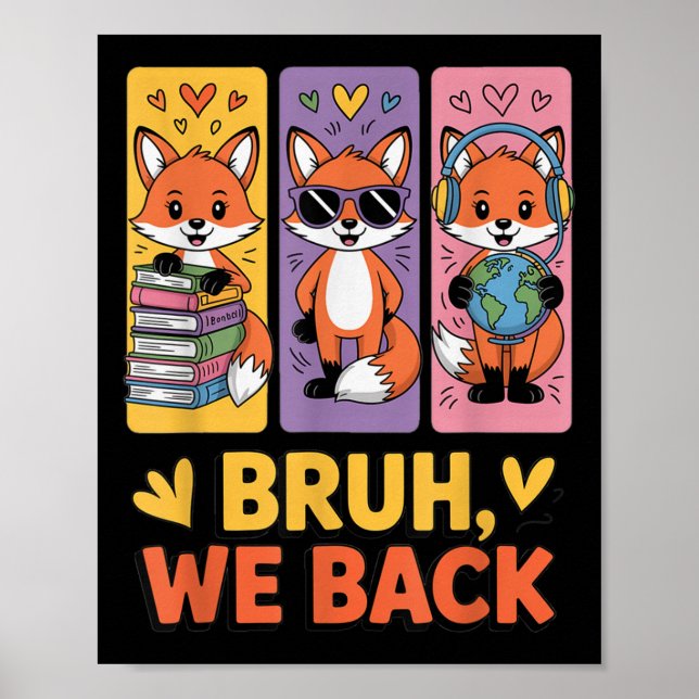 Retro Bruh We Back Funny Fox Back To School For Te Poster (Front)