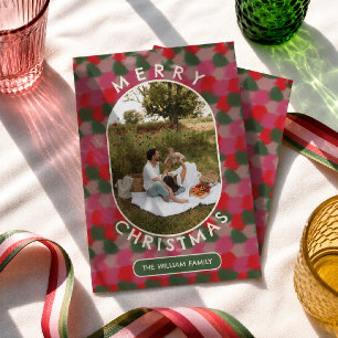 Retro Brush Colour Pattern Family Photo Christmas Holiday Card
