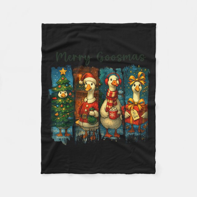 Retro Brushstroke Goose Christmas Merry Goosmas Xm Fleece Blanket (Front)