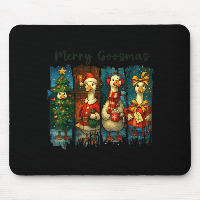 Retro Brushstroke Goose Christmas Merry Goosmas Xm Mouse Pad (Front)